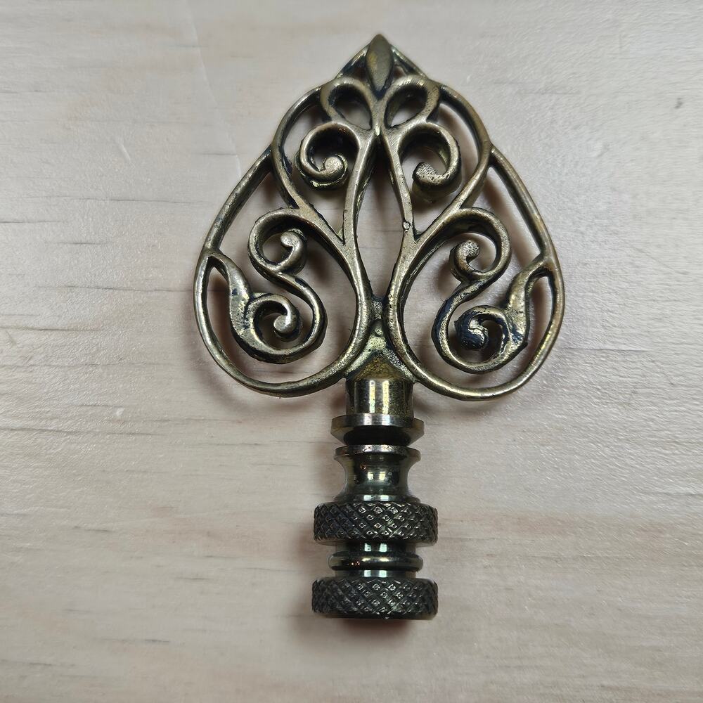 Cast Brass Filigree Arrow Lamp Finial, Aged Blackened Finish Hardware, Vintage